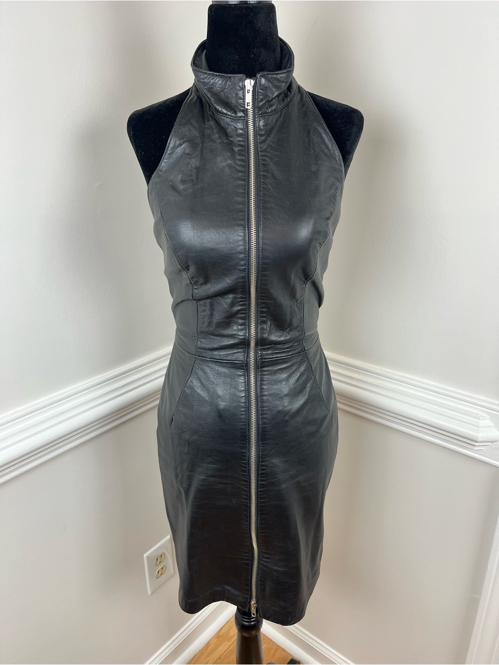 Michael Hoban North Beach Leather Halter Dress Black Size 5/6